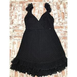 Angel Biba mini Party Lace Ruffle BLACK ruffled V-Neck Strappy Dress US SZ 6